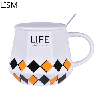 

Retro Coffee Mug Work Mug Personalizada Unique Mugs Ceramic Creative Personality with Lid Spoon Coffee Mup Vintage White Caneca
