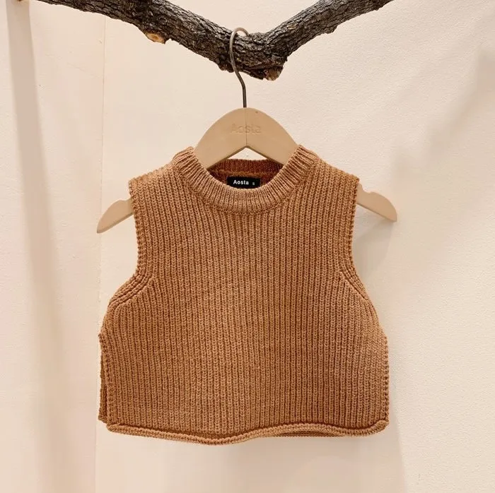 Fashion Baby Knit Vest For Boy And Girl Kids Solid Color Sweater Autumn Windproof Outerwear Sleeveless Infant Knitted Cardigan