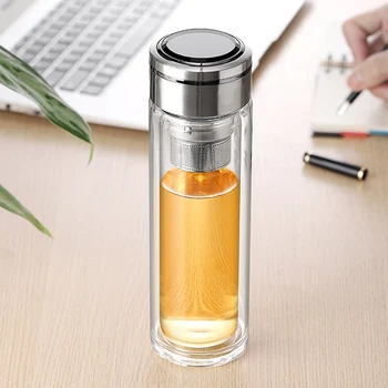 

Double Glass Water Bottle With Tea Filter High Borosilicate Glass Water Bottles Leakproof 350ml My Water Bottles For Car Office