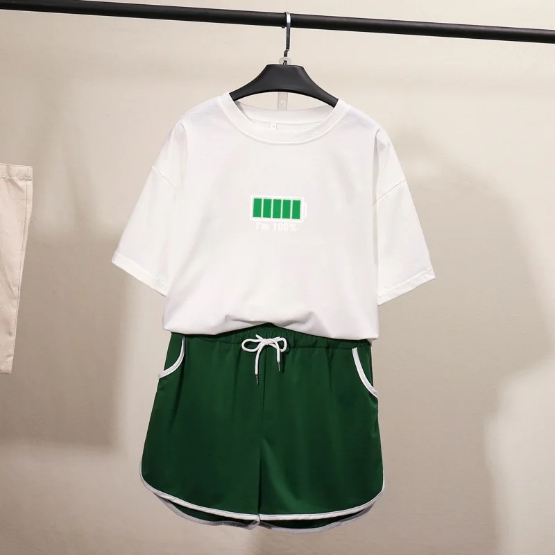 matching tracksuit set Summer Fashion Tracksuits Women Two Piece Loose Lettering Printed Sport Suit Short Sleeve Shirt Tops Mini Shorts Suit 2021 New cute pj sets