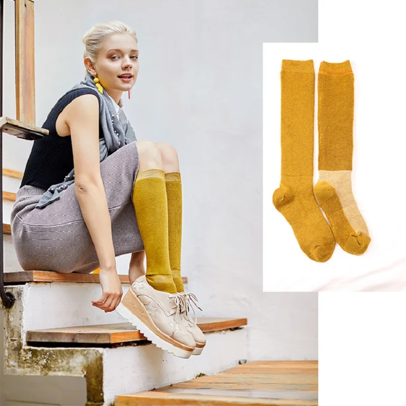 

Winter Wool Long Socks Women Casual Thick Warm Leg Stocking Female Japanese Solid Knee Socks For School Girl