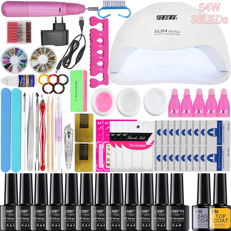 

Nail Set UV LED Lamp Dryer With 12pcs Nail Gel Polish Kit Soak Off Manicure Tools Set new electric Nail drill For Nail Art Tools
