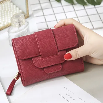 

2020 New Ladies Short Wallet Fashion Multifunctional Litchi Pattern Tri-fold Wallet Student Large Capacity Love Coin Purse