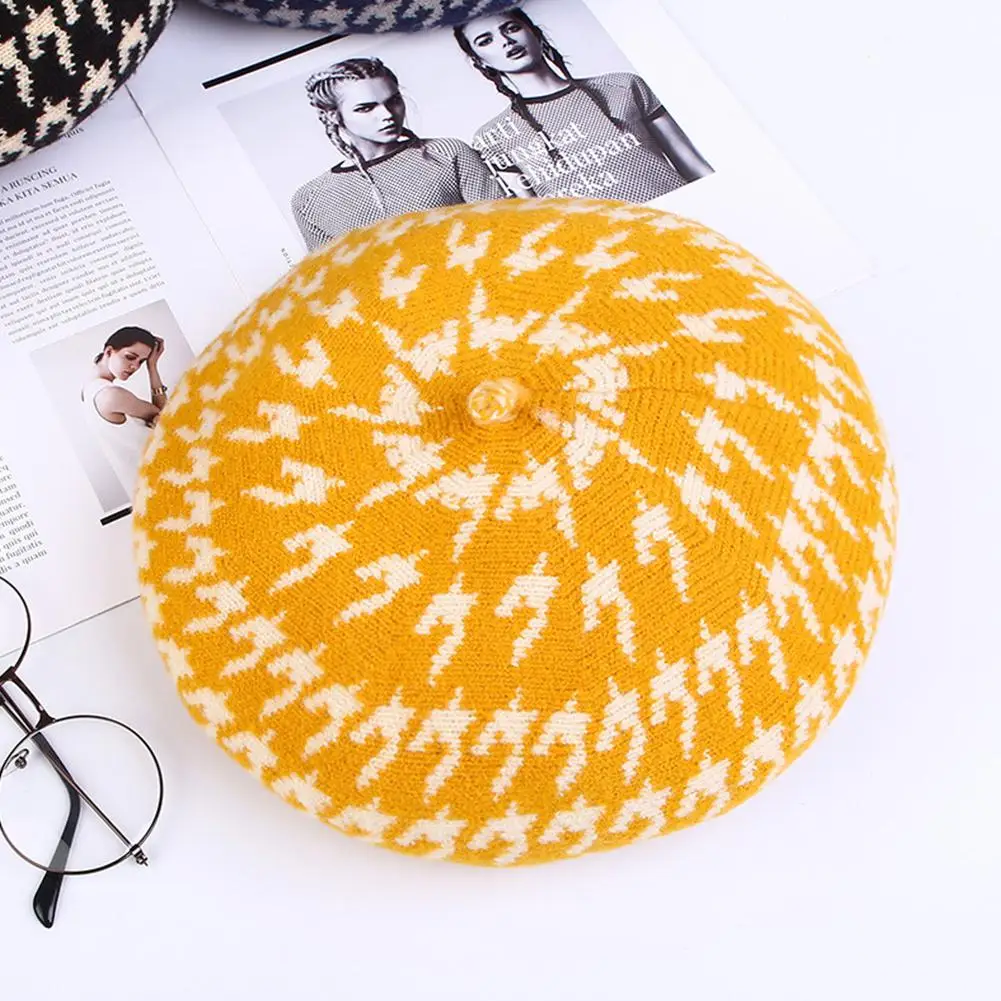 Lemon yellow MISSKY женский берет шапки; сезон осень-зима милый Универсальный Повседневный вязаный берет Женская шапка s Женский капот теплый берет для прогулок - Цвет: Lemon yellow