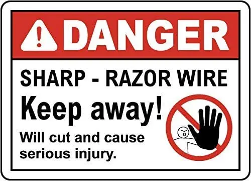 

Warning Signs Stickers Sharp Razor Wire Keep Away Inch Metal Tin Sign UV Protected and Weatherproof,Notice Warning Sign