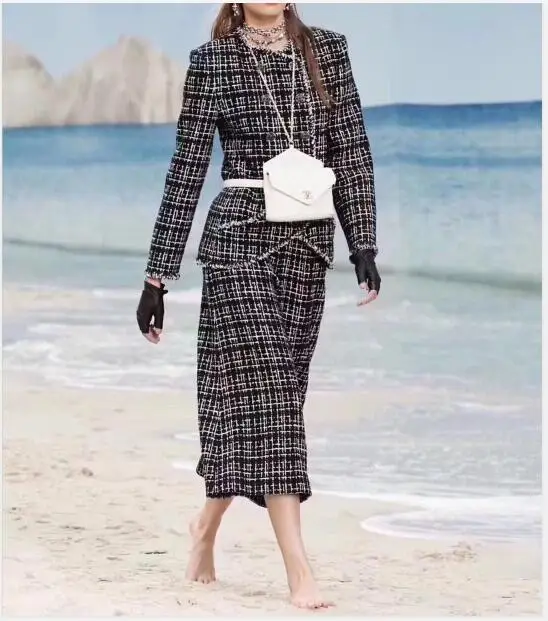 

High Quality New Designer Women Plaid Pant Suits Wool Blazer Coat Top and Pants Female Fashion Office Woolen Two Piece Sets Suit