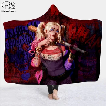 

Clown Harley Quinn Hooded Blanket 3D full print Wearable Blanket Adults men women Fleece Blanket drop shipping style-4