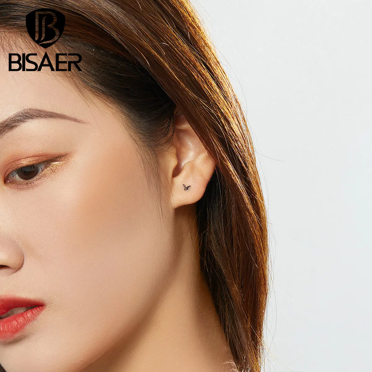 Серьги-бабочки, BISAER, 925 пробы, серебро, маленькая бабочка, изысканные серьги-гвоздики для женщин, модное ювелирное изделие ECE775
