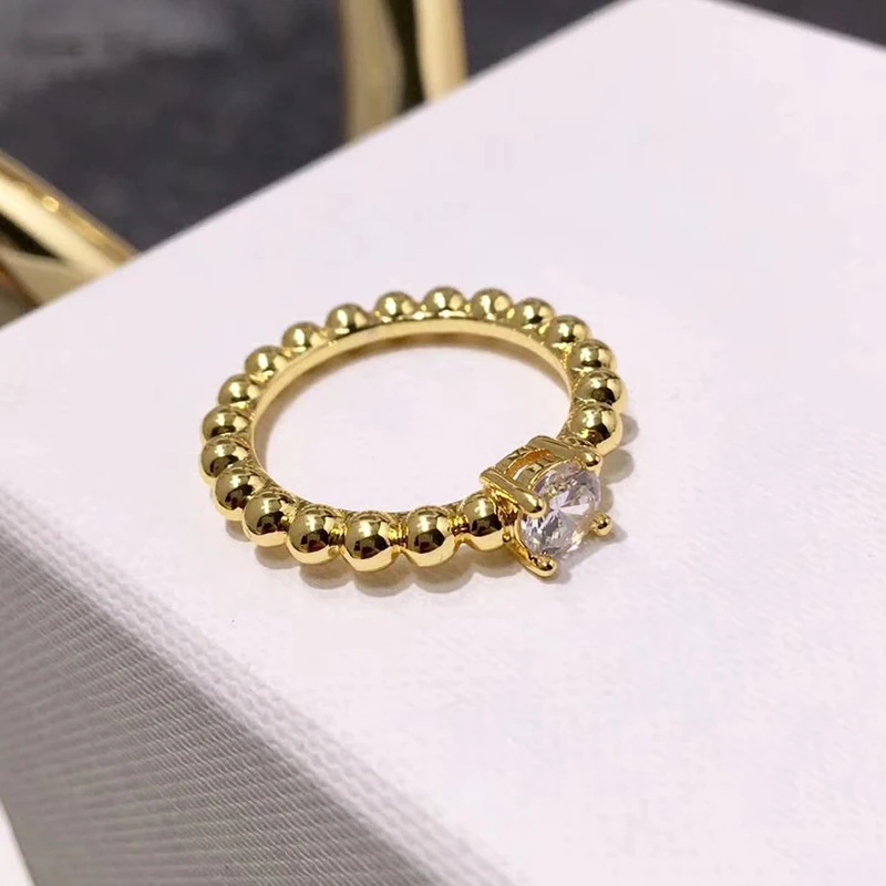 925 пробы, серебряное кольцо с прозрачными фианитами и кристаллами, геометрическое Золотое кольцо с круглым шариком, романтическое свадебное ювелирное изделие, модное кольцо на палец с шариком
