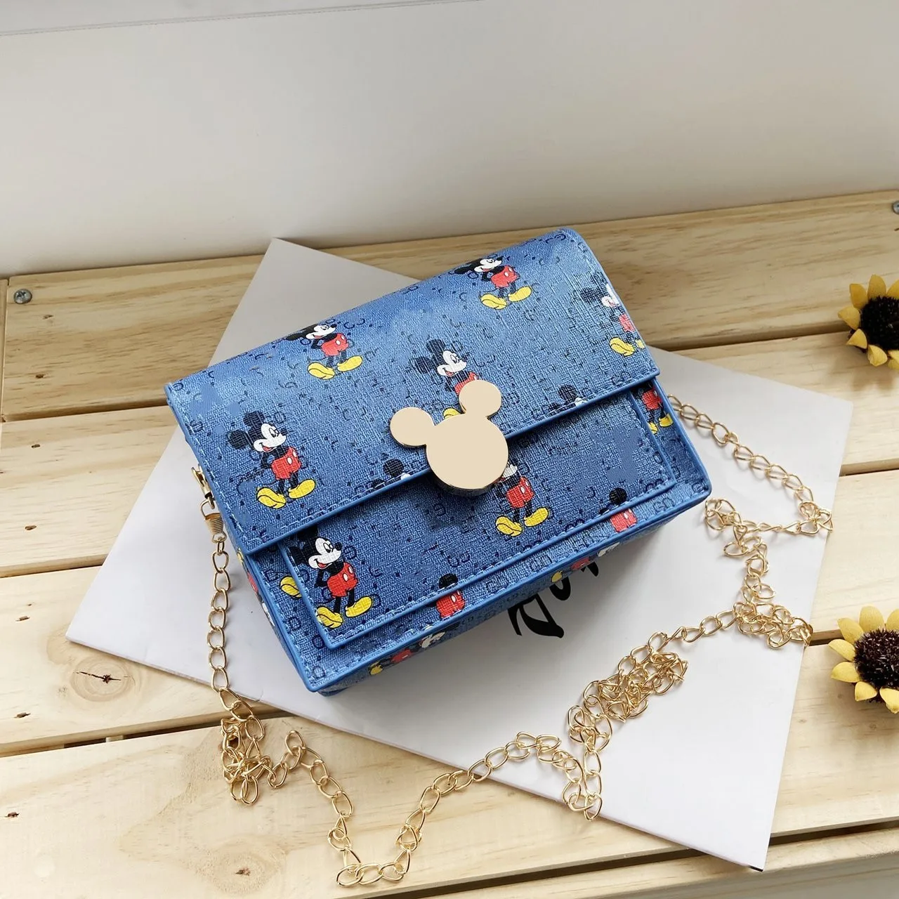 Disney-Bolso de mano de mickey mouse para niña y niño, bandolera mensajero con cadena de dibujos animados, bolso de mano de Minnie