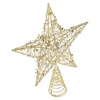 

1PC Iron Star Tree Topper Glitter Star Christmas Holiday Tree Topper 5 Point Star Festival Treetop Decor for Home Party (Golden)