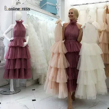 

Bbonlinedress Tulle Prom Dresses 2020 White Pink Black Custom Made Tea Length Elegant Women Formal Party Gown vestido de festa
