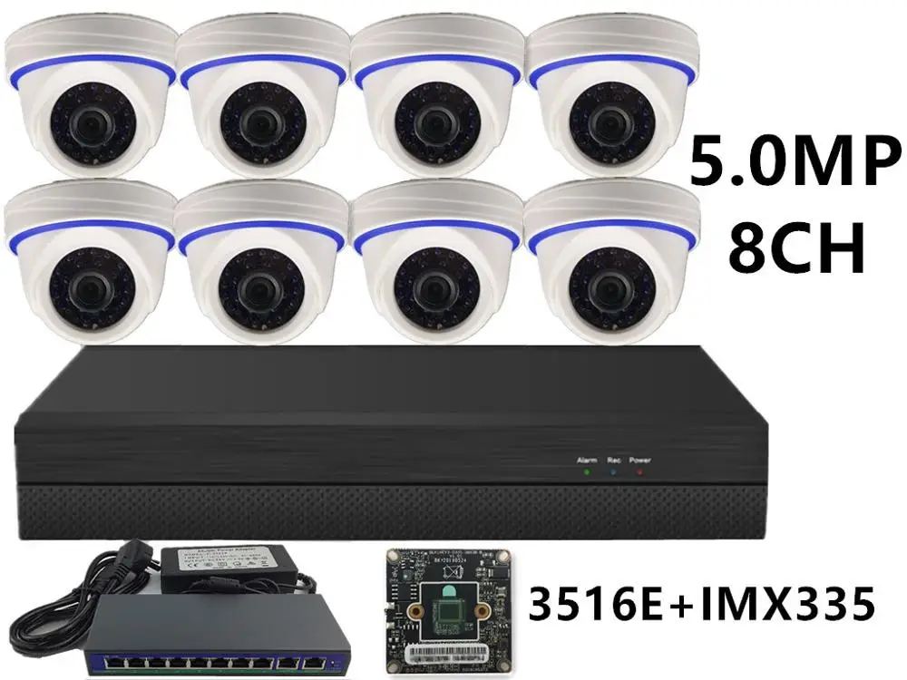 5.0MP 3516E IMX335 8CH IP комплект видеонаблюдения IP купольная камера Внутренняя пластиковая 5.0MP 4.0MP 3.0MP 2.0MP 16*5 Мп NVR 48V PoE переключатель ONVIF P2P Облако - Цвет: 5.0MP 3516E IMX335
