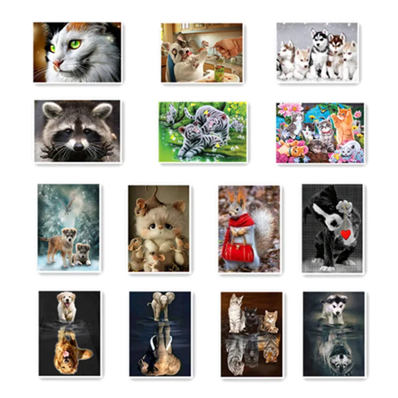 

Home animals cat and dog scenery 5D diamond painting cross stitch set 16 pattern wall stickers mosaic diamond embroidery paintin