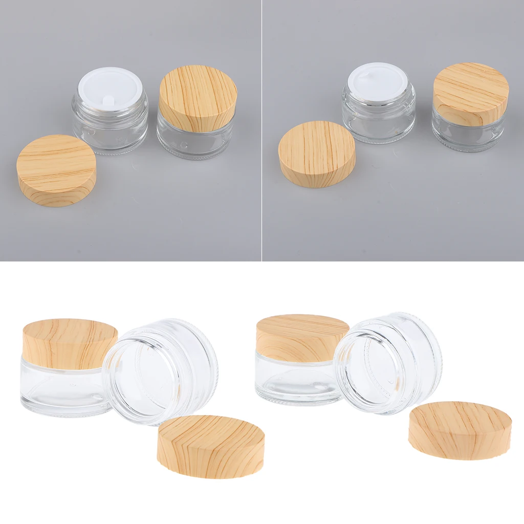 4pcs Round Glass Empty Jars Pot with White Inner Liners & Lids, Prefect for Cosmetics Face Cream Lotion Container, 30g and 50g