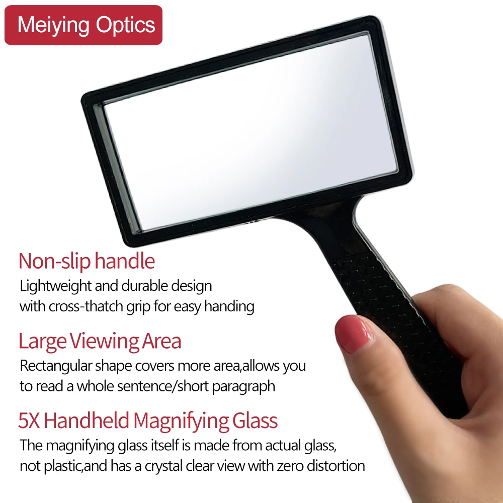 

5X Handheld Magnifier, 4 x 2 Inch Rectangular Magnifying Glass, Scratch Resistant Glass Lens for Seniors Reading, Hobbies,