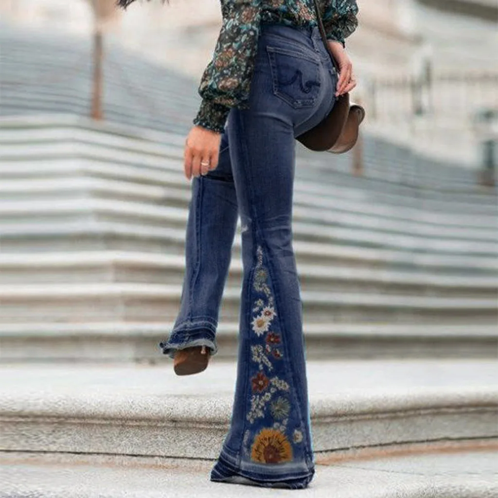 Модные брендовые эластичные джинсы для женщин, джинсовые брюки с пуговицами и эффектом потертости, женские брюки с карманами, прямые расклешенные джинсы Mujer# g5