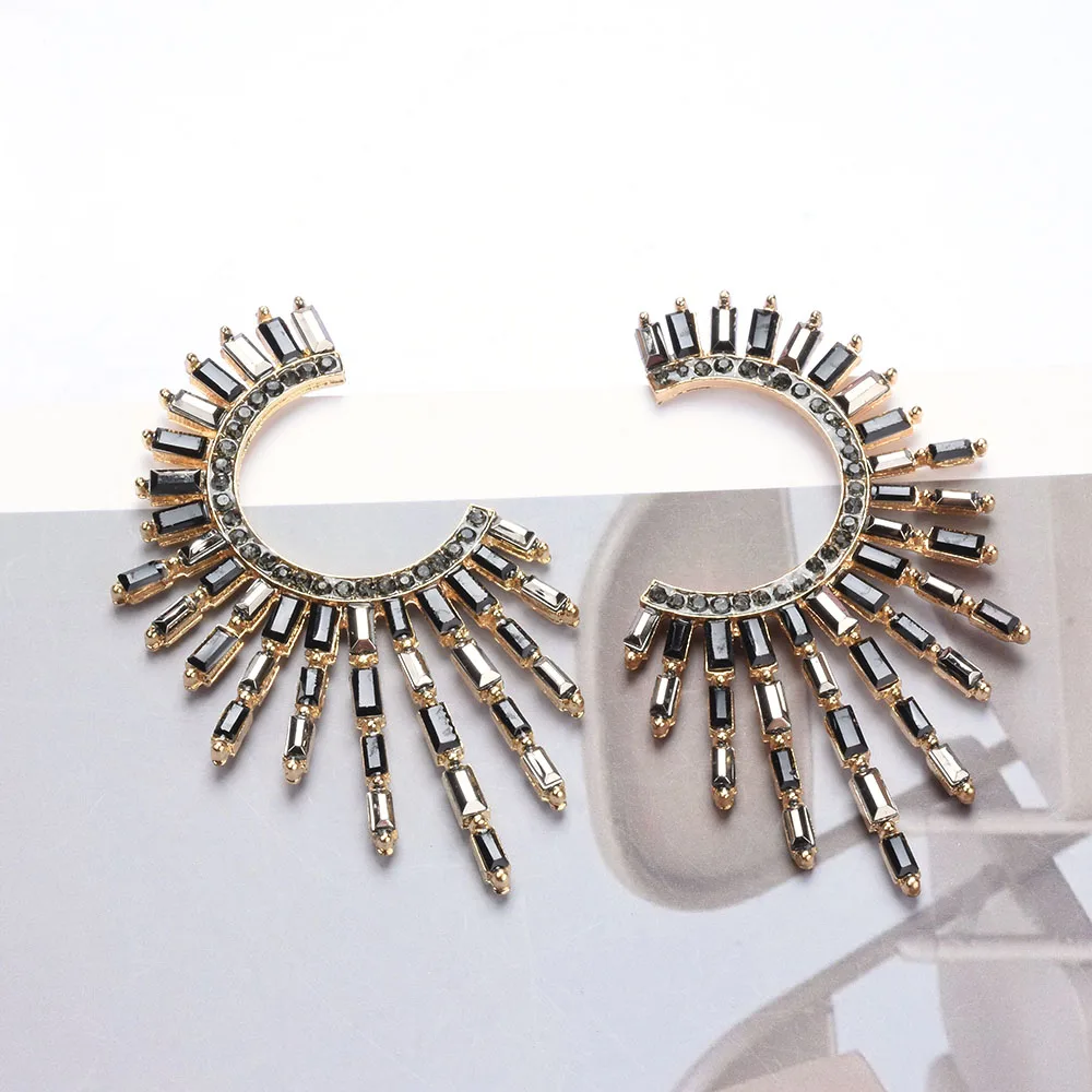 Boho Ethnic Multicolor Crystal Rhinestone Tassel Earrings - Detailed Look