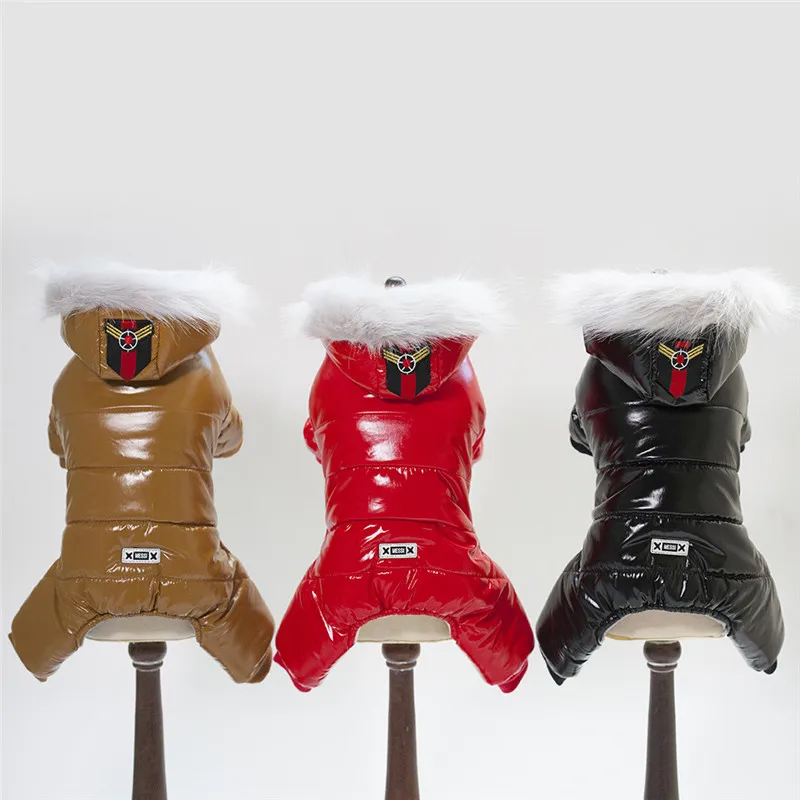 Водонепроницаемая зимняя одежда для собак, теплое плюшевое пальто для питомцев, куртка, комбинезон на четыре ноги, одежда для маленьких собак, костюм для собак, одежда