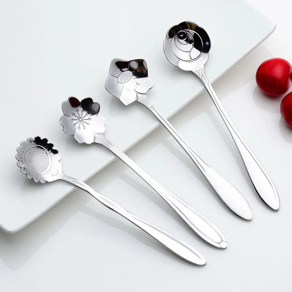8Pcs Creative Flower Shape Tea Coffee Spoon Set Stainless Steel Sugar Ice Cream Spoon Mixing Spoon Stirring Teaspoons Tableware