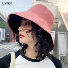 USPOP новые женские шляпы с широкими полями, шляпы от солнца, Женские однотонные хлопковые шляпы