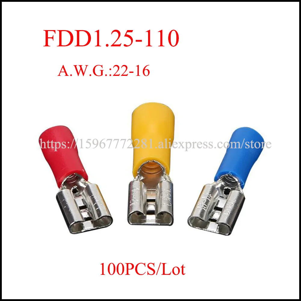 100 шт. Клеммная FDD1.25 110 MDD1.25 изолированный женский разъединитель нейлоновый AWG22 16