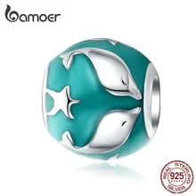 Bamoer подводный мир серия Дельфин Круглый Эмаль Шарм Подходит браслет и браслет 925 пробы серебряные ювелирные изделия SCC1295