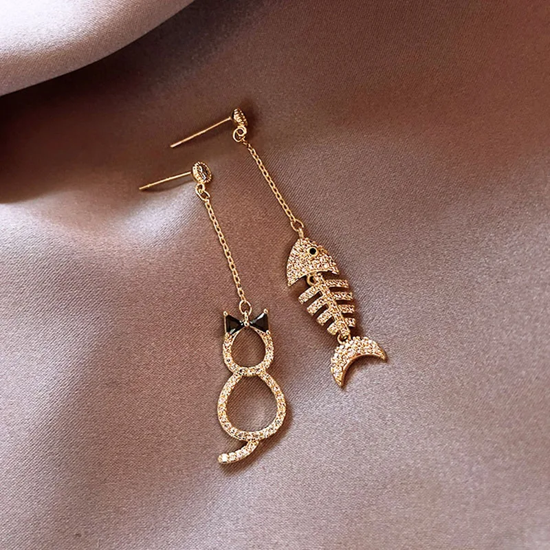 2022 Korea Japan Fashion New Simple Earring Silver Plated Cat And The Fish Accessory Dangle Earrings Gilfts Women 2S005 | Украшения и