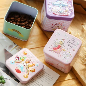 

5pcs Square Exquisite Cartoon Tin Box Biscuit /Tea leaf Sundries Container Case Metal Customizable Child Gift Box