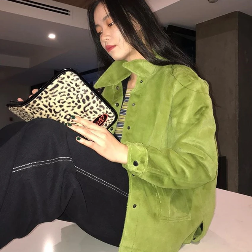 Женское пальто из искусственного меха авокадо Винтаж каваи Куртки