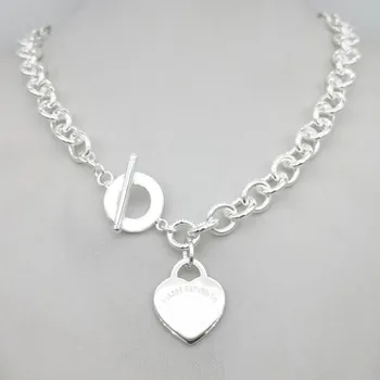 

Ms ms S925 pure silver heart-shaped tags circle necklace girl fashion fashion festival gift