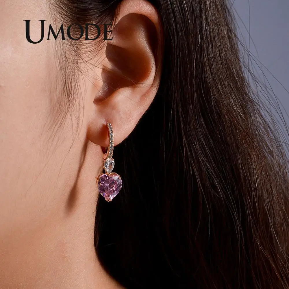 UMODE серьги-кольца с кубическим цирконием в форме сердца для женщин, красочные Роскошные обручи для помолвки, модные свадебные украшения, UE0610