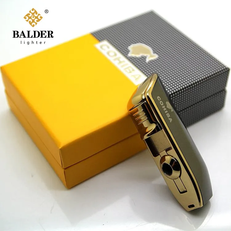

COHIBA Windproof Powerful Triple Torch Lighter BBQ Jet Gas Cigar Lighter Turbo Metal Kitchen Cigar Spray Gun Outdoor Gadgets Man
