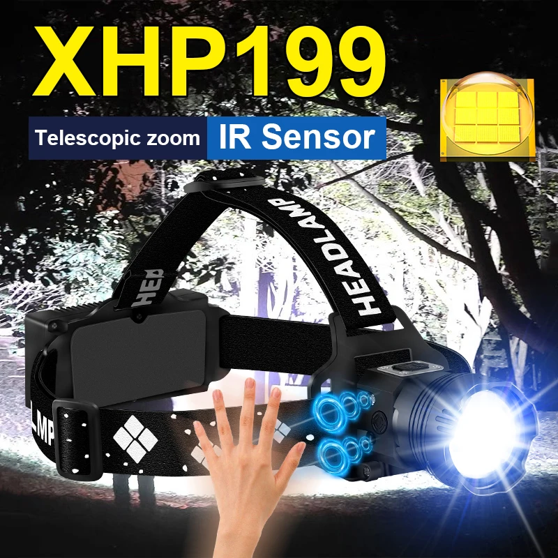 Новейший XHP199 ИК-датчик налобный фонарь 1000000LM Перезаряжаемый фонарик 9000 мАч Фара