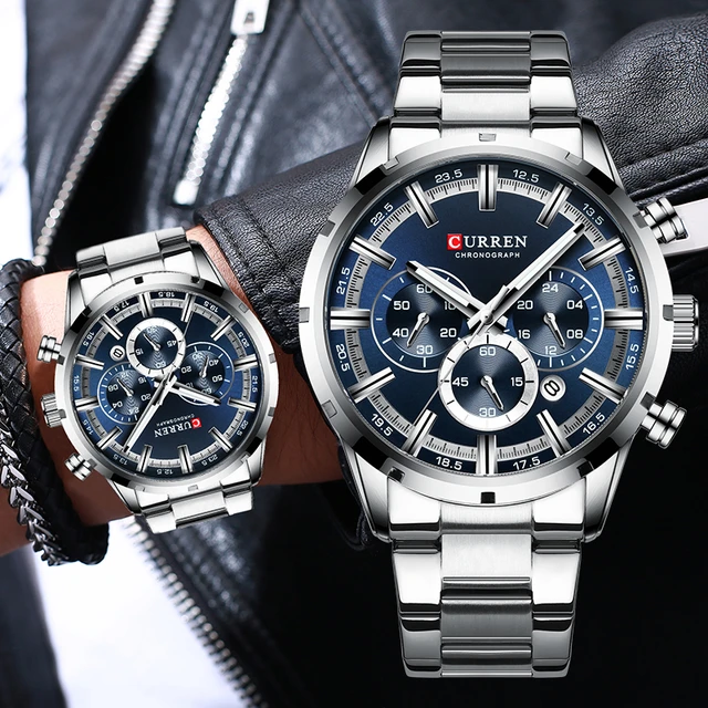 Mens Watches With Stainless Steel Top Brand Luxury Sports Chronograph  Quartz Watch Men Relogio Masculino