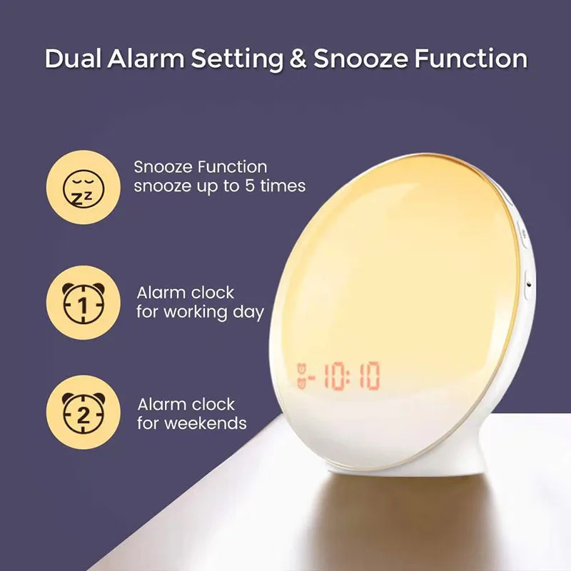 Wake Up Light Alarm Clock Sunrise Alarm Clock Fm Clock Radio Touch Control Bedroom Digital Clock Ideal For Gift Alarm Clocks -
