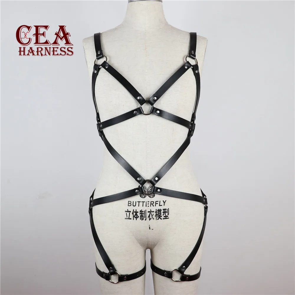 CEA.HARNESS кожаное нижнее белье, комплект из 2 предметов, подвязки, ремни, сексуальный женский пояс, бандаж для ног, клетка, ремни, бюстгальтер, подвязки, ремни для тела