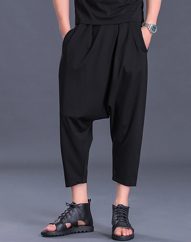 Summer Men's Large Size Harem Pants Ankle-Length Casual Loose Drop-crotch Pencil Trousers Middle Microelastic Waist A221