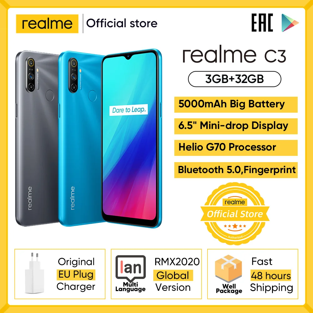 Realme C3 глобальная версия 3 Гб оперативной памяти Оперативная память 32GB Встроенная