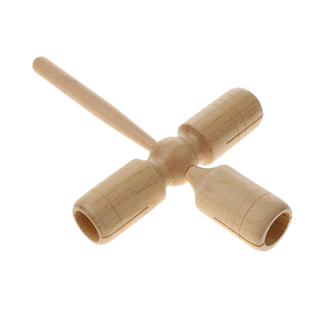Wood Three Tone Block with Striker Beater Percussion Instrument Musical Toy Gift for Kids