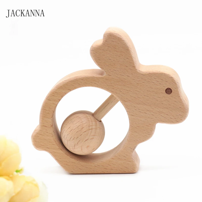 beech wood bear teething ring baby rattles teether play gym montessori toy TPI