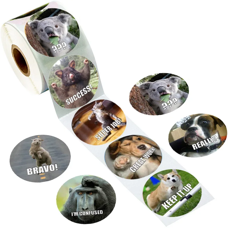 

500Pcs/Roll Packing Animal Stickers Self-Adhesive Labels Animal Modeling Wall Stickers Children's Toy Stickers Decoration