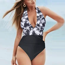 Слитный купальник на бретельках, женский купальник, большой размер, купальный костюм, тонкий купальный костюм, с принтом, монокини, открытая спина, женский купальник для купания
