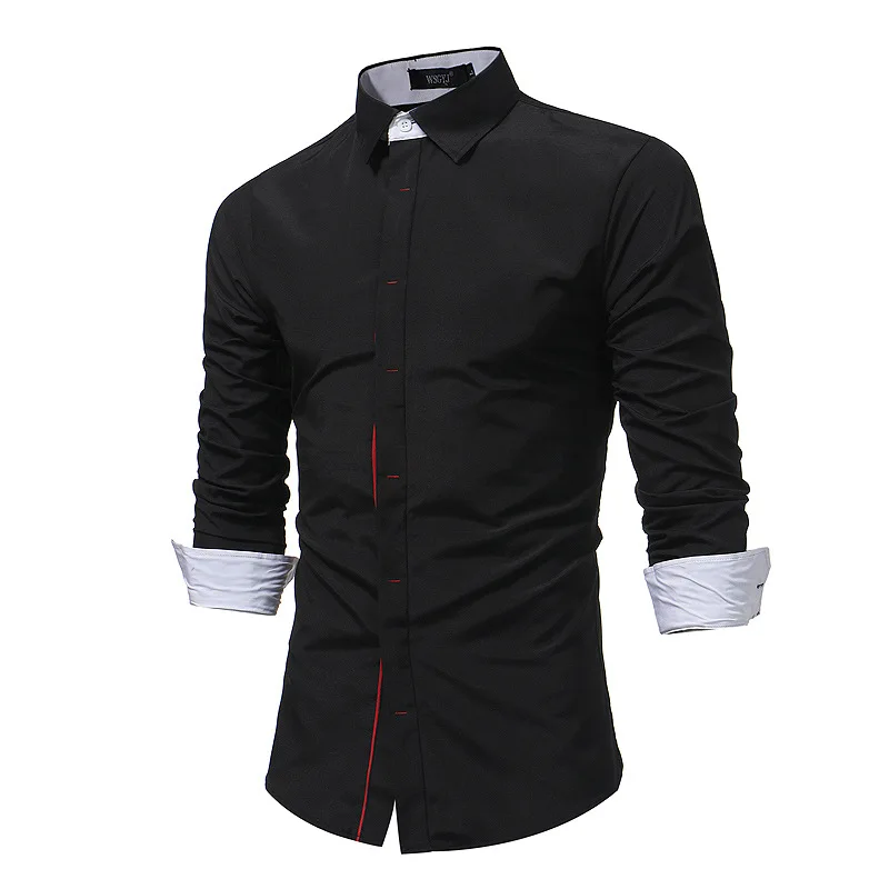 2017 Осень и зима новый стиль мужской контрастный цвет скрытая кнопка Slim Fit рубашка бизнес-стиль с длинными рукавами рубашка большой размер