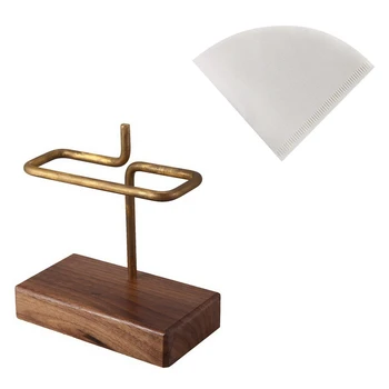 

New Copper Coffee Filter Shelf V60 Coffee Filter Stand Wooden Base with 40 Pieces 2/4 Cup Filters Kitchen Tools
