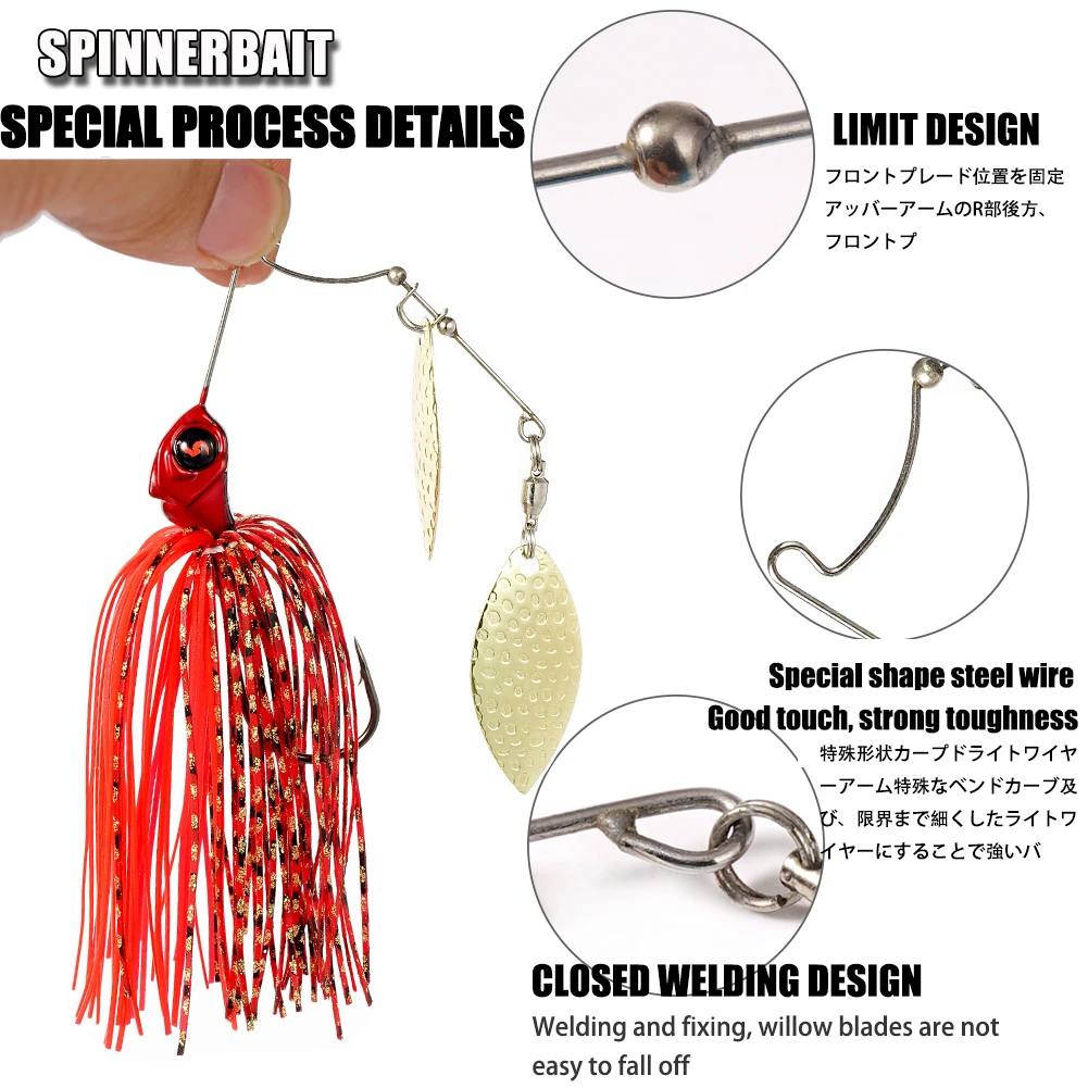 SUNMILE Spinnerbait Fishing Lures 11g Double Willow Blade Spinner Baits for  Bass Pike Tiger Muskie Metal Jig Lure