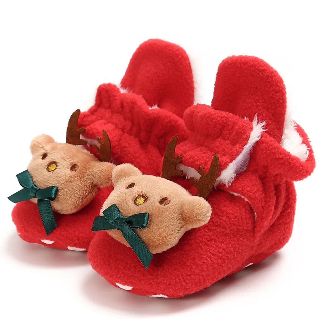 Детские Рождественские туфли для мальчиков и девочек; удобные детские ботинки с Санта-Клаусом; мягкие Нескользящие Теплые Зимние ботиночки для детей 0-18 месяцев - Цвет: D
