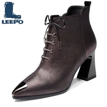 

Ankle Boots Women Sheepskin Short Plush High Heels Female Luxury Comfort Soft Fur High Quality Party Shoes Winter Boots Woman