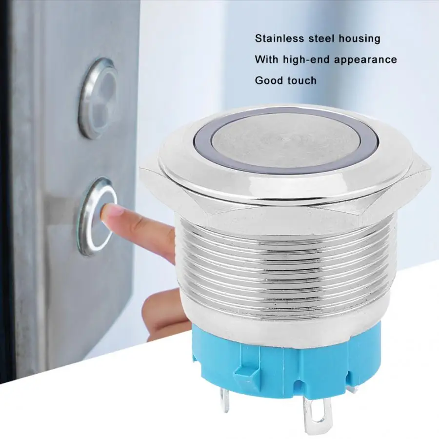 

2PCS 4-Pin Metal Switch Self-locking Push Button Switch with Ring Light 22mm IP65 for Ship Car Modification