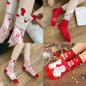 

1 Pair Women Socks Casual Winter Christmas Deer Socks Cotton Cartoon Keep Warm Lady Socks Christmas Gift